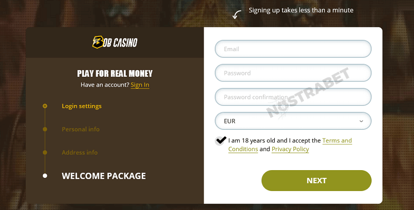 Bob casino registration