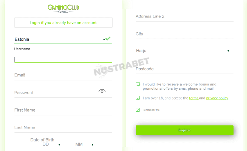 Gaming Club registration form