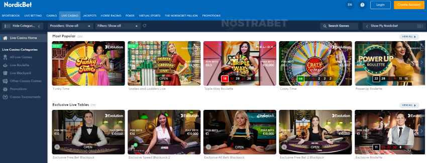 live casino at nordicbet