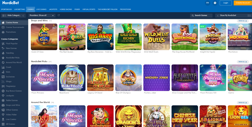 NordicBet casino homepage