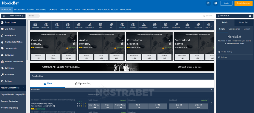 nordicbet homepage view