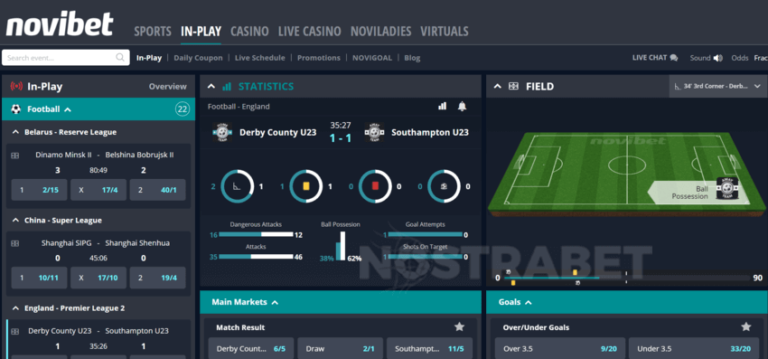 Novibet's Live Betting Section