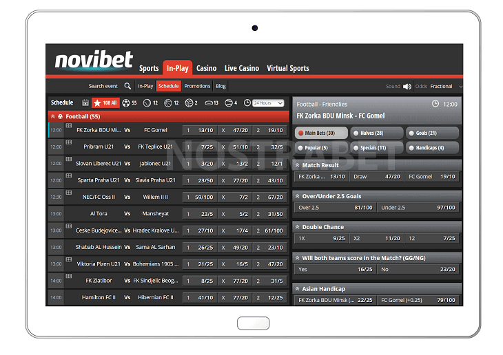 Novibet's mobile for tablets
