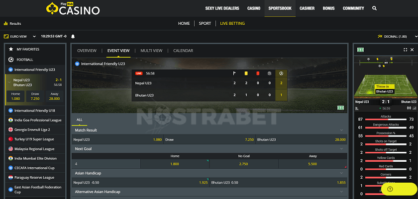 In-Play section of PlayHub Sportsbook