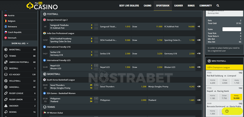 Sports section at PlayHub