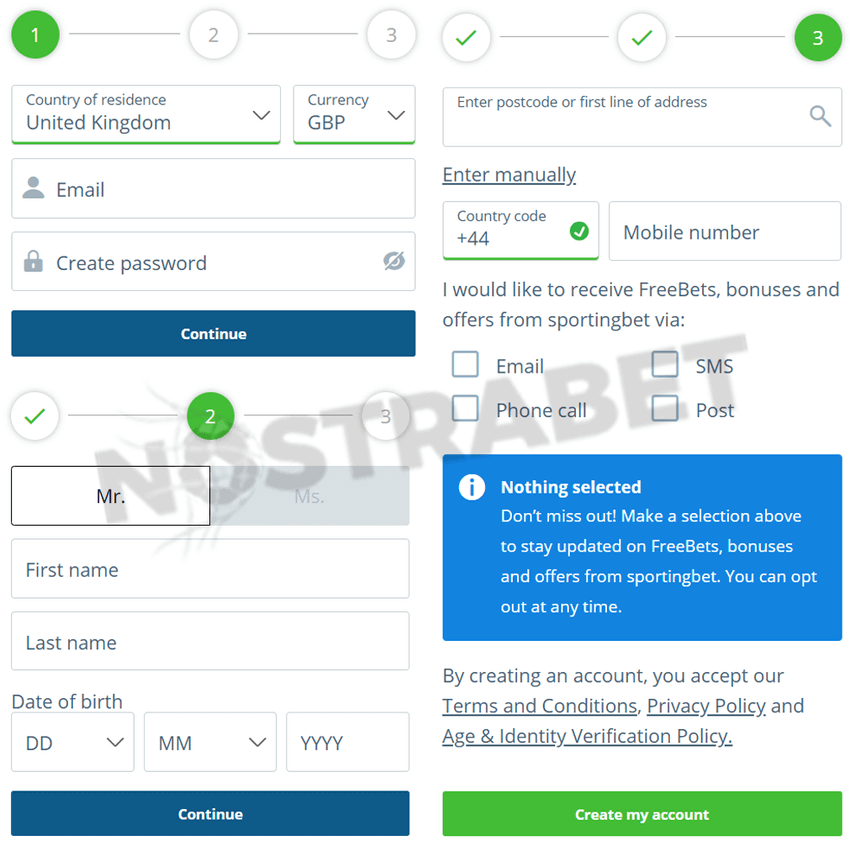 sportingbet open account form