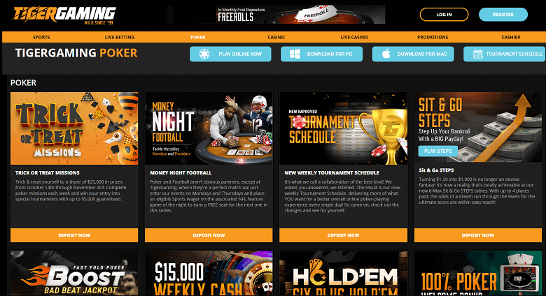 Poker Section of TigerGaming
